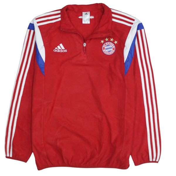 Adidas 90's Bayern Munich Striped Sleeve Quarter Zip Fleece Jumper Red Large