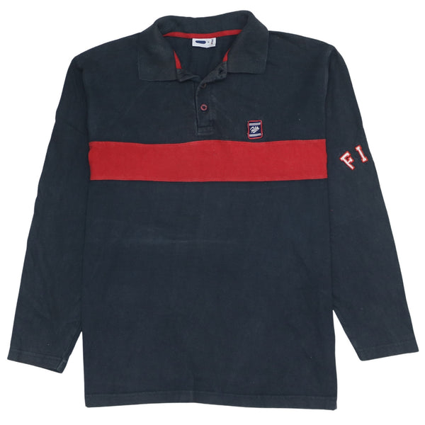 Fila 90's Long Sleeve Quarter Button Polo Shirt Medium Black