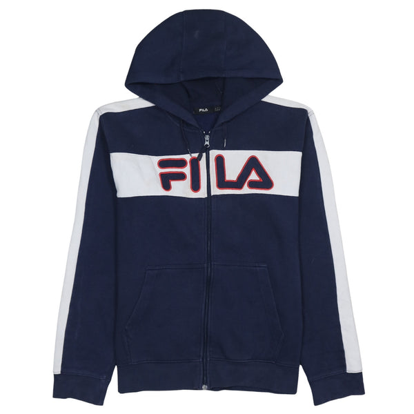 Fila 90's Spellout Full Zip Up Hoodie Medium Navy Blue