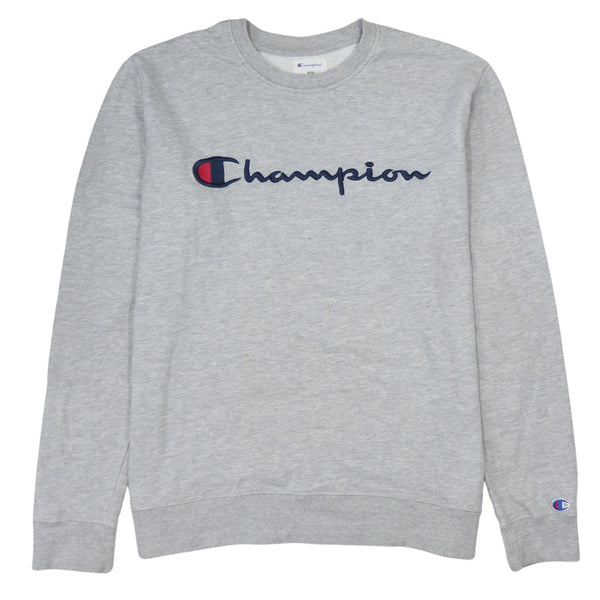 Vintage Champion 90's Grey Spellout Crew Neck Sweatshirt - Men's Medium