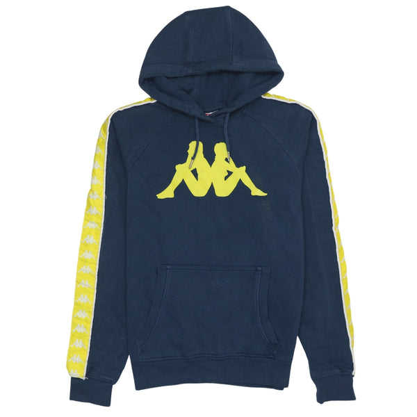 Kappa 90s Navy Blue Spellout Hoodie XSmall Cotton Pullover Top