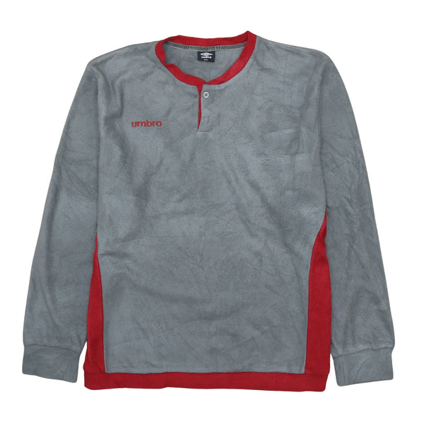 Vintage Umbro 90's Grey Fleece Jumper, Warm Hiking Style, 2XL Quarter Button