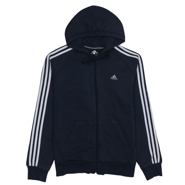 Adidas 90's Striped Sleeve Full Zip Up Hoodie Medium Navy Blue