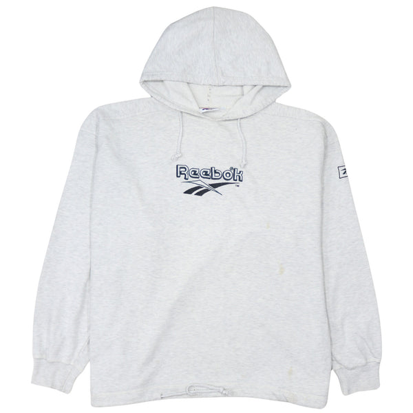 Reebok 90's Spellout Grey Hoodie Large, Men's Cotton Pullover Retro