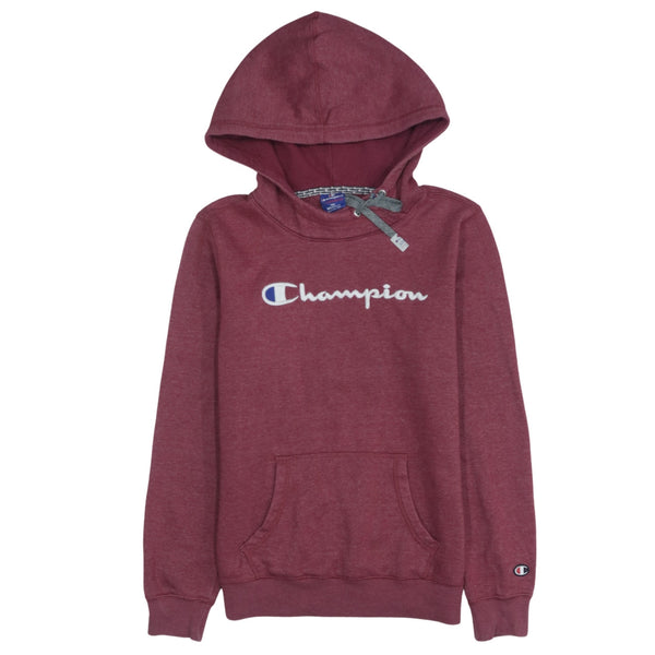 Vintage 90's Champion Spellout Hoodie Medium Red Cotton Pullover
