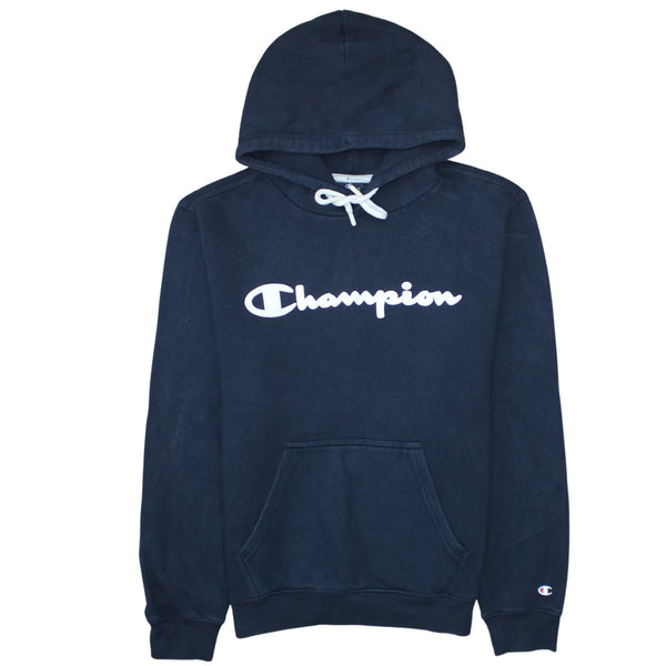 Champion 90's Spellout Pullover Hoodie Medium Navy Blue