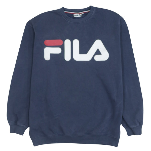 Fila 90's Vintage Spellout Crew Neck Sweatshirt Men's Large Navy Blue