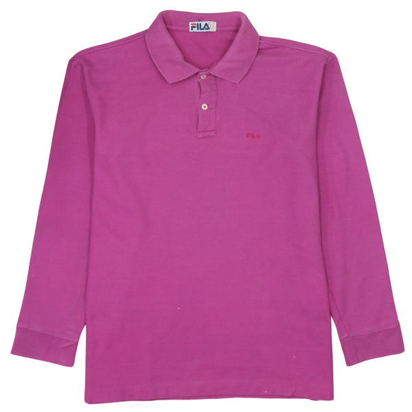 Fila Vintage 90s Men's Pink Polo Shirt, Large, Long Sleeve Cotton Top