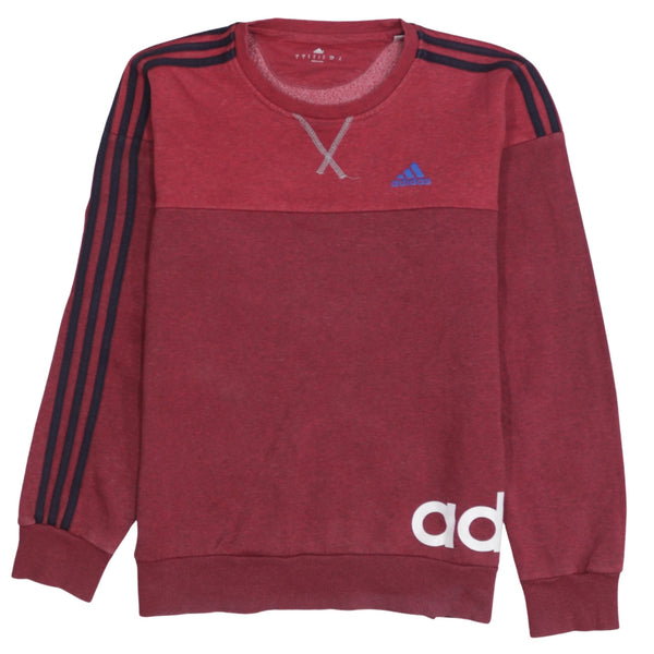Adidas 90's Striped Sleeve Crew Neck Sweatshirt Small Red