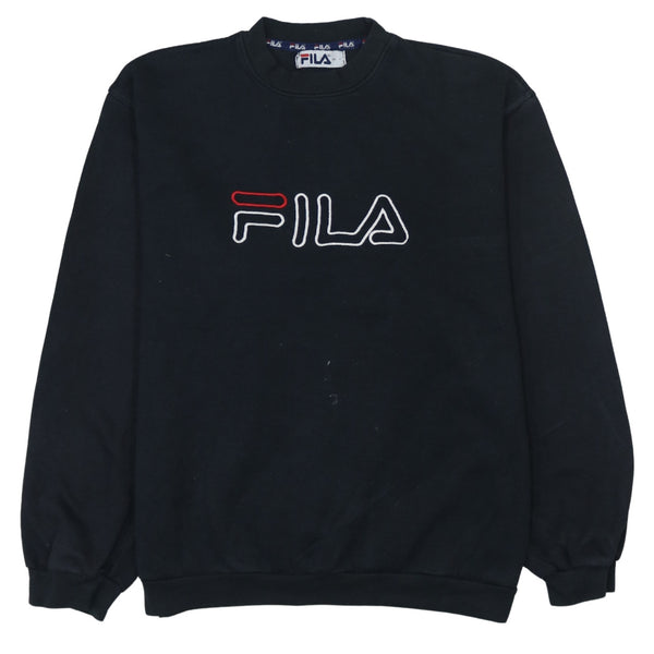 90s Fila Black Spellout Crew Neck Sweatshirt Large Cotton Vintage