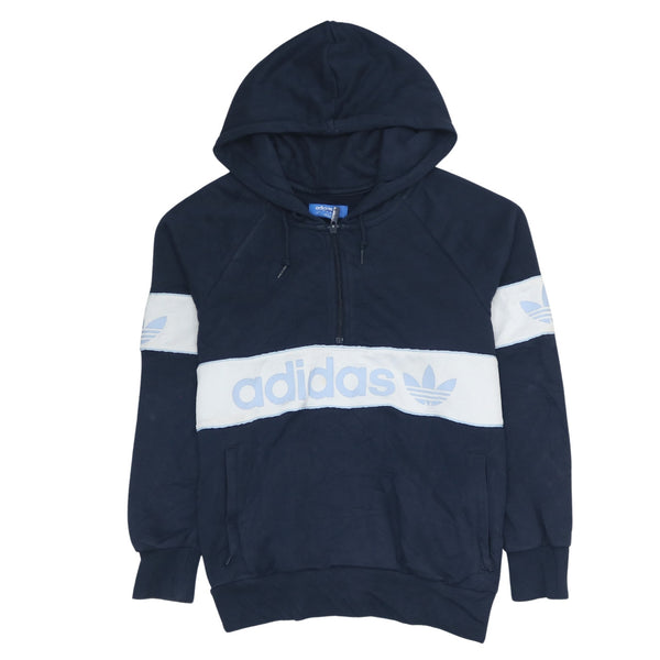Adidas 90's Vintage Spellout Quarter Zip Hoodie Small Navy Blue
