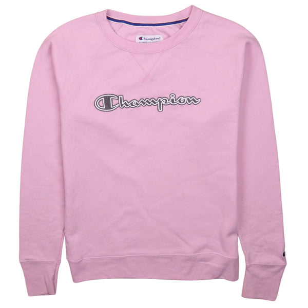 Champion Pink 90's Spellout Crew Neck Sweatshirt XS Vintage Style