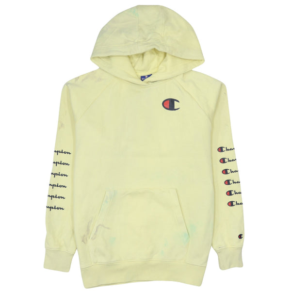 Vintage Champion Yellow 90's Pullover Hoodie Small Drawstring Pockets
