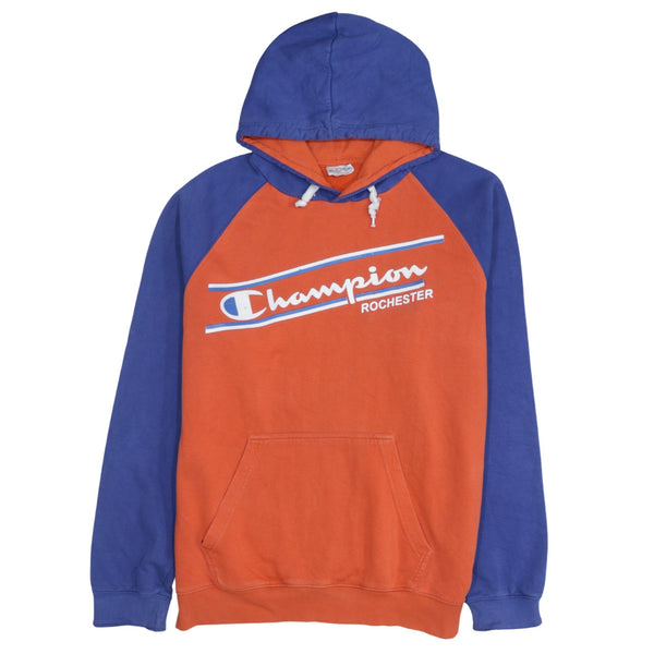 Champion 90's Spellout Pullover Hoodie XLarge Blue
