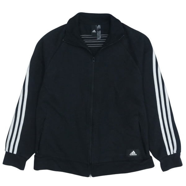 Adidas 90's Vintage Black Striped Sleeve Full Zip Sweatshirt, Women's Medium