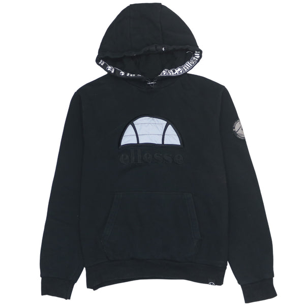 Ellesse 90's Drawstring Pockets Pullover Hoodie Large  Black