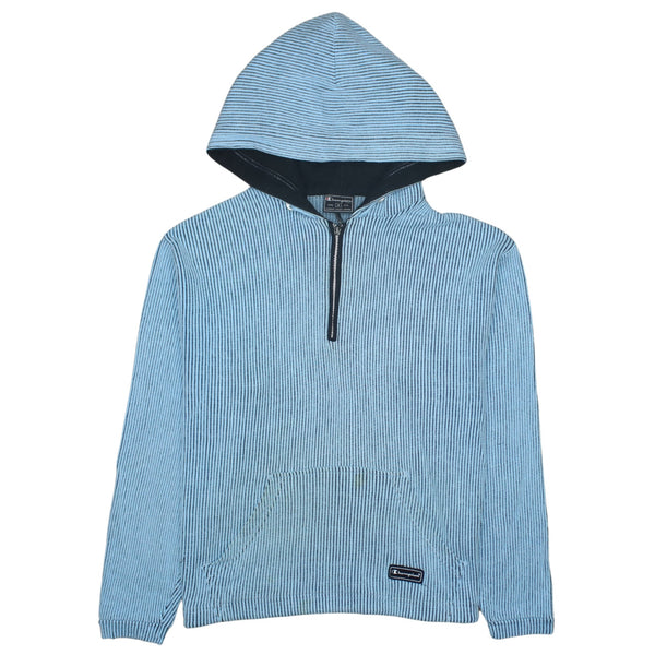 Champion 90's Plain Quarter Zip Hoodie Medium Blue
