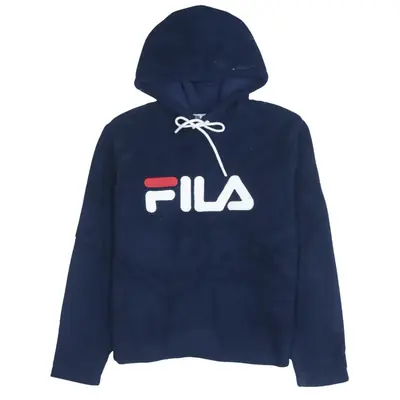 Vintage Fila 90's Navy Blue Spellout Pullover Fleece Jumper Large