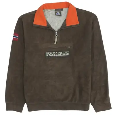 Napapijri Vintage 90's Spellout Quarter Zip Fleece Jumper - Medium Bro