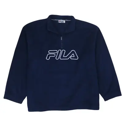 Fila 90s Spellout Quarter Zip Fleece Jumper 2XL Navy Blue Vintage