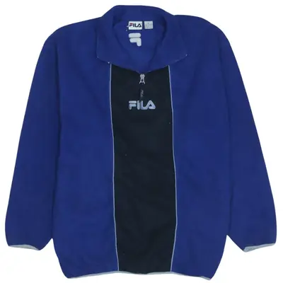 Vintage Fila 90's Navy Blue Hiking Fleece Jumper Medium Quarter Zip