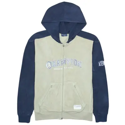 Champion 90's Vintage Spellout Full Zip Up Fleece Jumper Large Beige C