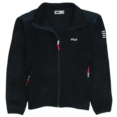 Vintage Fila 90's Black Hiking Fleece Jumper Medium Full Zip