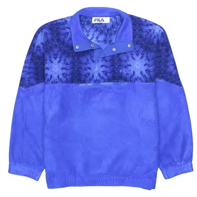 Fila Vintage 90's Blue Quarter Button Hiking Fleece Jumper S