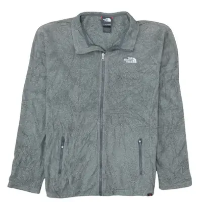 The North Face Grey Fleece Jacket Men's Large Full Zip Embroidered Log