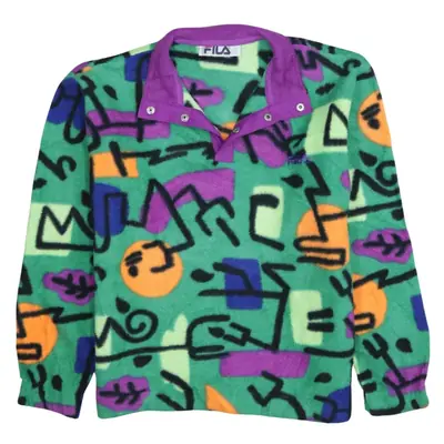 Fila 90's Green Hiking Warm Quarter Button Fleece Jumper - Large