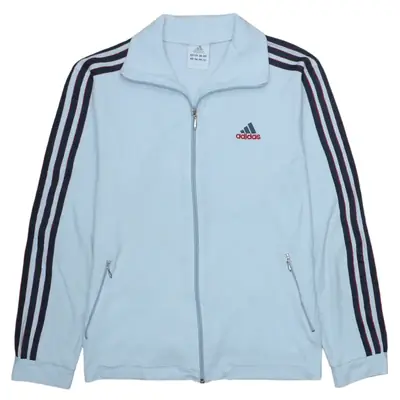 Adidas 90's Grey Striped Sleeve Full Zip Fleece Jumper Small