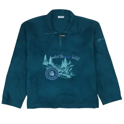 Sergio Tacchini Vintage 90's Green Hiking Quarter Zip Fleece Jumper - 