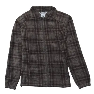 Columbia Brown Check Fleece Jacket Women's Large Full Zip Embroidered 