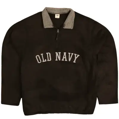 Old Navy Black Fleece Jumper Men’s XXL Quarter Zip Embroidered Old Nav