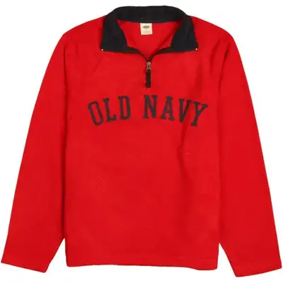 Old Navy Red Fleece Jumper Men's Medium Quarter Zip Printed Logo Pullo