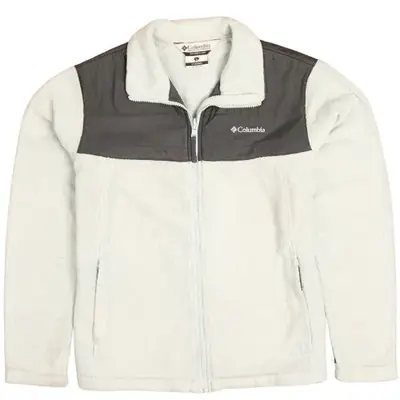 Columbia Light Grey Fleece Jacket Women’s Large Embroidered Logo Full 