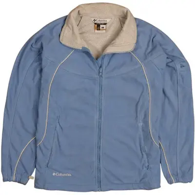 Columbia Light Blue Fleece Jacket Women’s Large Full Zip Embroidered L