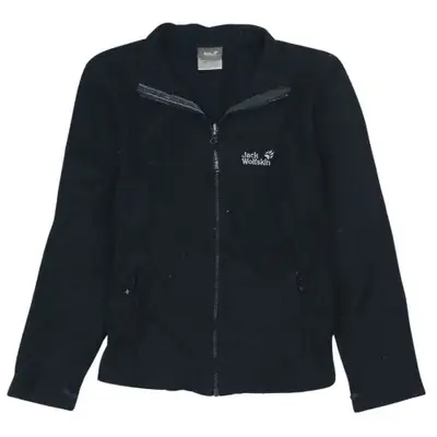 Jack Wolfskin Black Fleece Jacket Women's Medium Full Zip Embroidered 