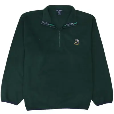 Vintage Nautica 90's Green Hiking Quarter Zip Fleece Jumper XLarge