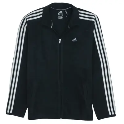 Adidas Vintage 90's Stripe Sleeve Black Fleece Jumper Medium Zip Up