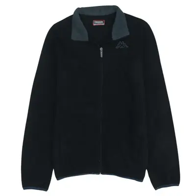 Vintage Kappa 90's Black Hiking Fleece Jumper Medium Warm Zip-Up Jacke