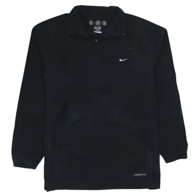 Nike 90's Black Quarter Zip Swoosh Fleece Jumper Large - Vintage Style
