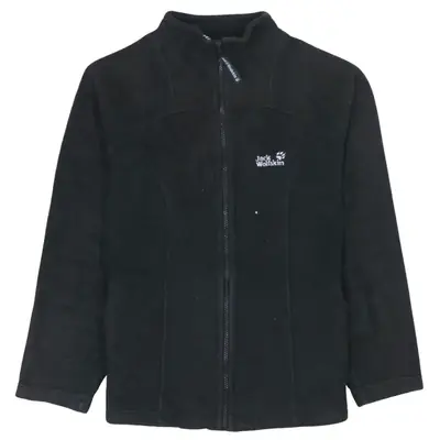 Jack WolfSkin Vintage 90s Black Full Zip Fleece Jumper Men's Large