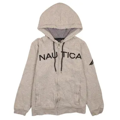 Nautica Women's Large Grey Full Zip Hoodie Sweatshirt w/ Logo & Pocket