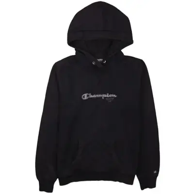 Champion Vintage 90s Black Hoodie L Women’s Embroidered Logo Pullover