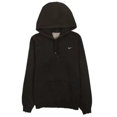 Vintage Nike 90s Women's Large Black Swoosh Hoodie Pullover Top