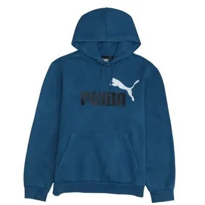 Puma Teal Blue Hoodie Men's Small Printed Logo Kangaroo Pocket Pullove