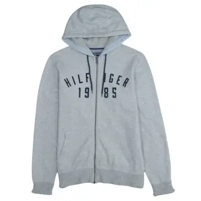 Tommy Hilfiger Grey Zip Hoodie Men's Small Printed Hilfiger 1985 Logo 