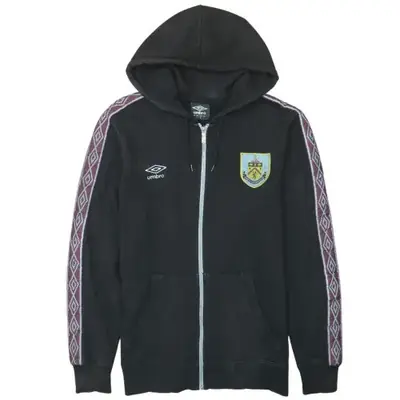 Umbro Black Full Zip Hoodie Men's Small Burnley FC Crest Taped Sleeves