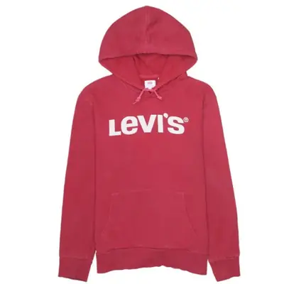 Levi's Men's Red Hoodie Medium Printed Logo Kangaroo Pocket Pullover S